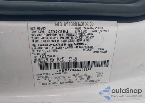 2003 Mercury Grand Marquis Ls z USA, uszkodzony, nr VIN 2MEFM75W43X711659